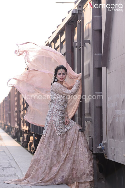 Wedding Dress Kurti in Dusty Mauve Embroidered Fabric LKV001027